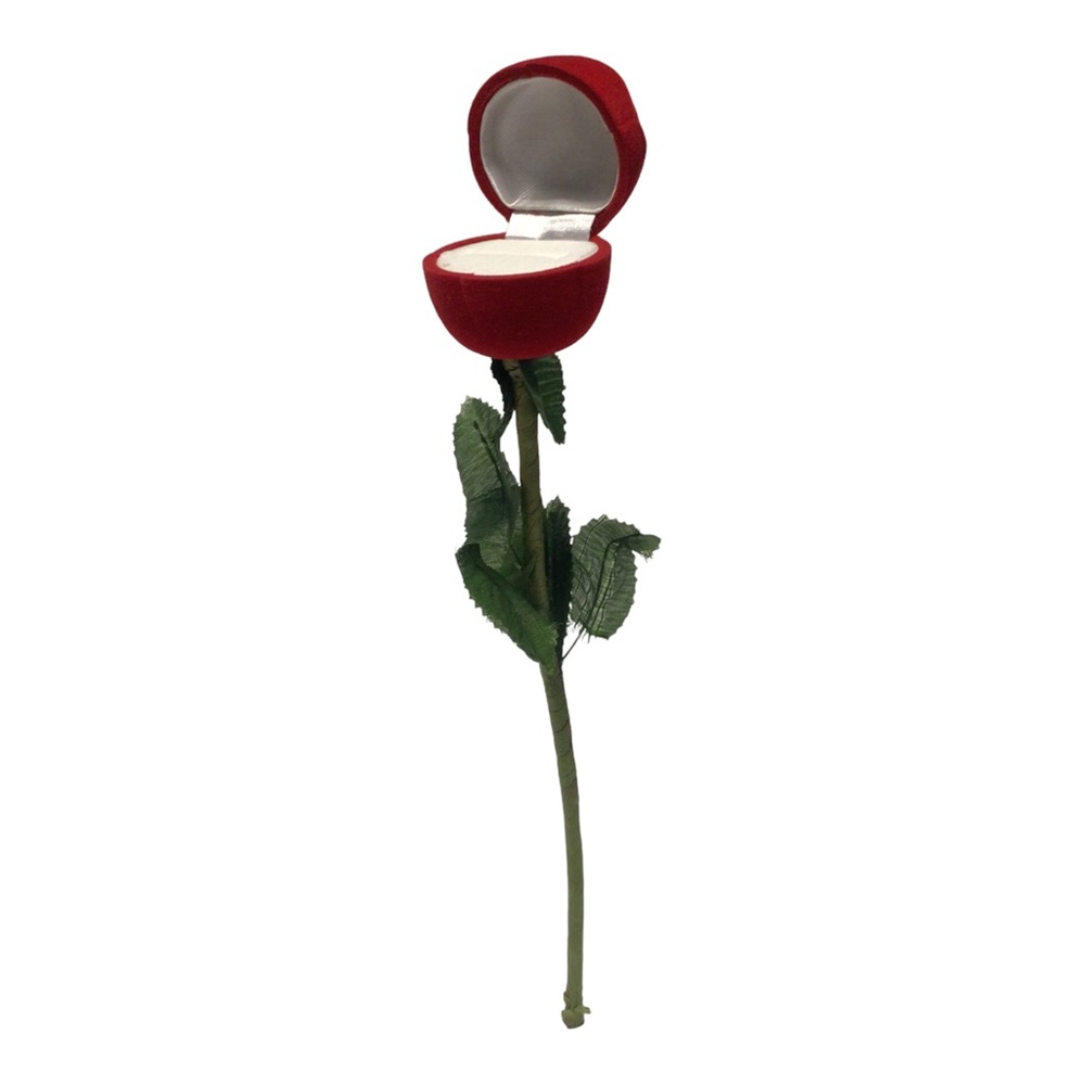 Red Velvet Engagement Ring/Proposal Ring Holder Long Stemmed Rose